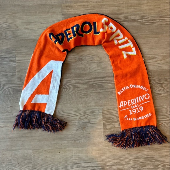 Aperol Spritz reversible Ski Scarf Orange & Blue Tassel Winter Wrap Apres-Ski - Picture 9 of 9